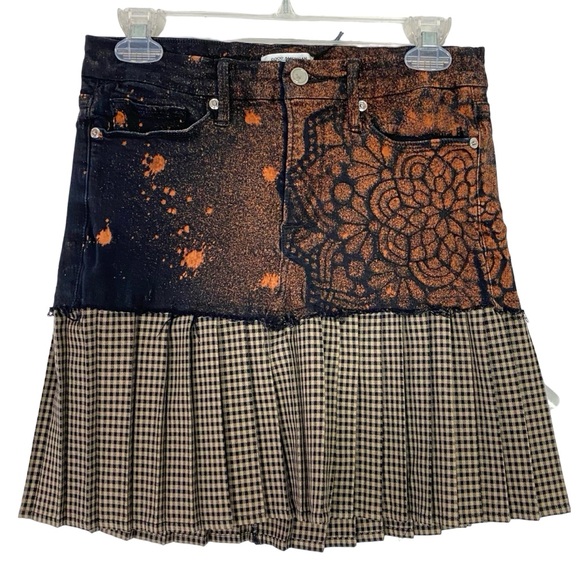 Good American Denim Jean Skirt Womens Size 8 Medium Waist 29 Pleated Plaid Rare - Picture 1 of 12